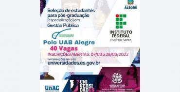 Inscrições abertas para o Curso de Pós-graduação em Gestão Pública