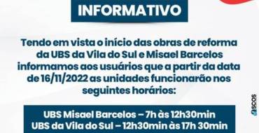 Reforma do UBS da Vila do Sul e do Misael Barcelos