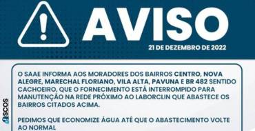 Aviso de Interrupção no Abastecimento de Água