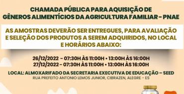 Chamada Pública para aquisição de gêneros alimentícios da Agricultura Familiar – PNAE